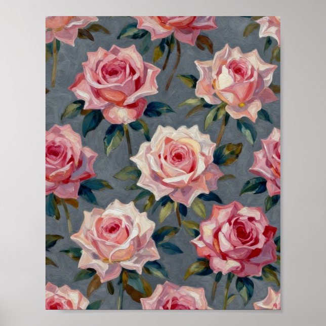 Poster Jardim de Rosas Romântico Blush: F Impasto Pintado (Frente)