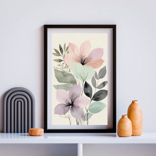 Poster Jardim de Susurros Botânicos Arte Floral Pastel