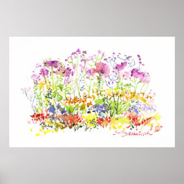 Poster Jardim de Verão Florido - Aquarela Pintada à Mão
