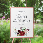 Poster Jardim do outono | Bourgundy Chá de panela Bem-vin<br><div class="desc">Este poster de boas-vindas do chá de panela de jardim do outono é perfeito para um chá de casamento outono. O design floral apresenta flores cor-de-água, flores, cor-de-rosa, vermelha, marinho e borrifadas, brilhantes, e folhas verdes formadas num buquê de outono vivo. Personalize o poster com o nome da noiva e...</div>