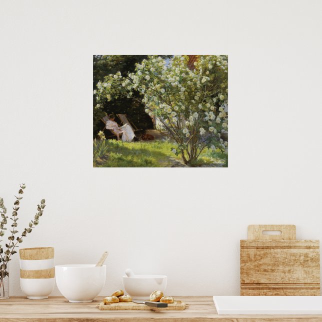 Poster Jardim do Primavera com rosas brancas (Cozinha)