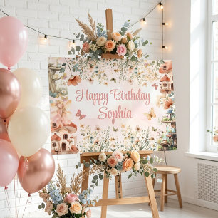 Poster Jardim Encantado Cogumelo Menina de 1º Aniversário