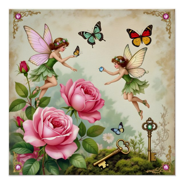 Póster Jardim Encantado de Fadas Florais (Frente)