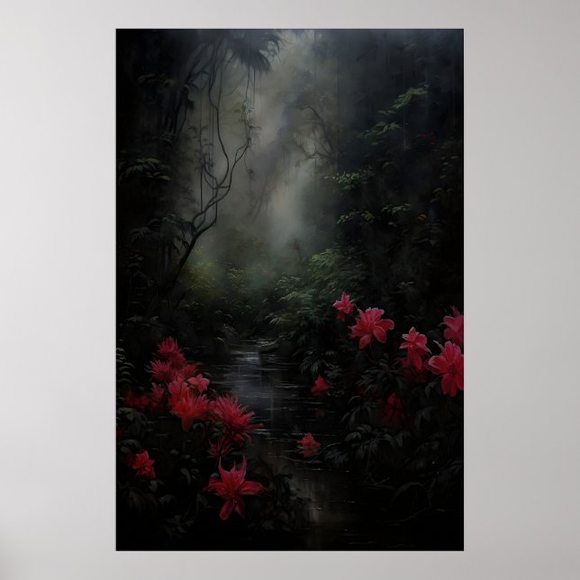 Poster Jardim Escuro Flores Vermelhas, Dark Academia, Par (Frente)