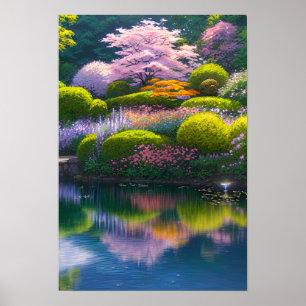 Poster Jardim esmagador com uma surpreendente árvore Saku