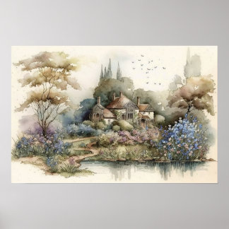 Poster Jardim Flor da Mãe Vintage Watercolor