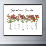 Poster Jardim Flor de Vovó 7 Netos Nome Floral<br><div class="desc">Esta Flor de Jardim e Netos do nome personalizado da vovó é uma mistura deliciosa de charme de safra e calor personalizado. É a adição perfeita ao refúgio de qualquer avó, trazendo a beleza de um jardim botânico direto para sua casa. Apresentando uma ilustração impressionante de flores de vintage que...</div>