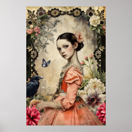 Poster Jardim Floral de Gótico Victoriana Elegante Única