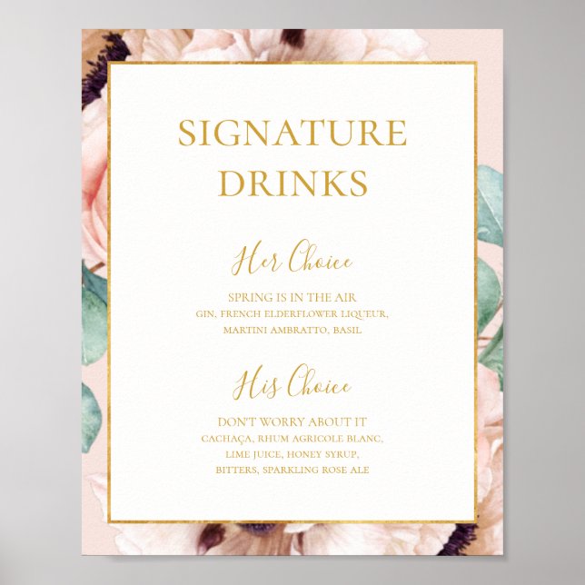 Poster Jardim Floral Elegante | Bebidas com Sabor Pastel  (Frente)