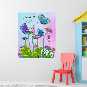 Poster Jardim Floral - Natureza - Borboletas Azuis e Pura