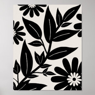 Poster Jardim Floral Negro E Branco
