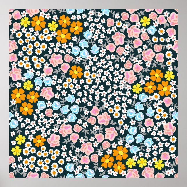 Poster Jardim florescente com rosas e flores silvestres.  (Frente)