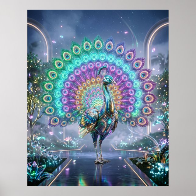 Poster Jardim Holográfico do Pavão Neon (Frente)