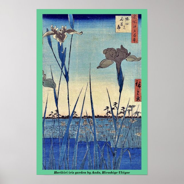 Póster Jardim Horikiri por Ando, Hiroshige Ukiyoe (Frente)