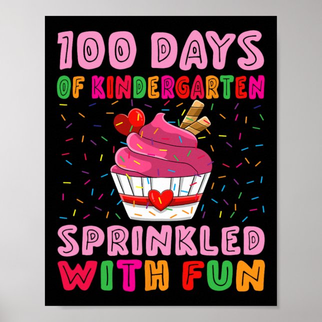 Poster Jardim Infantil De 100 Dias, Espalhado Com Cupcake (Frente)