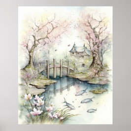 Poster Jardim Japonês Tradicional em Primavera