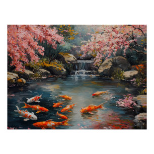 Póster Jardim Japonês Tranquilo com Koi Pond