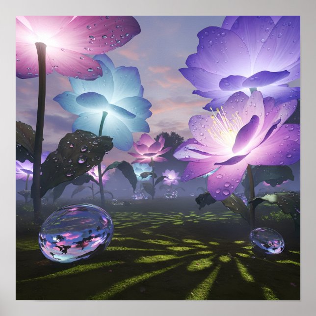 Poster Jardim Mágico de Flores Luminosas Gigantes (Frente)