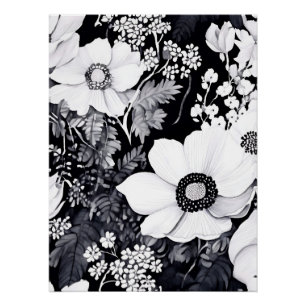 Póster Jardim Monocromático de Aquarela com Intrato Flora