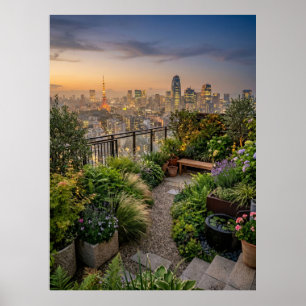 Poster Jardim no Terraço de Tóquio ao Pôr do Sol
