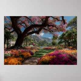 Poster Jardim Paraíso Vista da Árvore Florida Vibrante