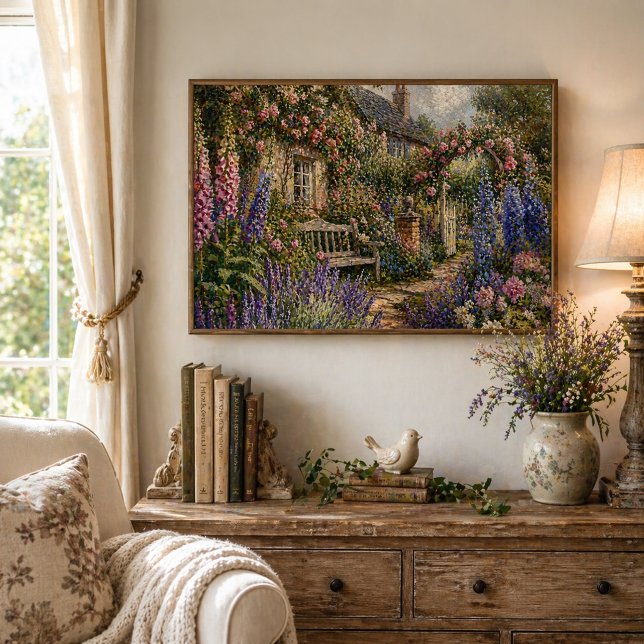 Poster Jardim Romântico Floral de Cottage Inglês (Criador carregado)