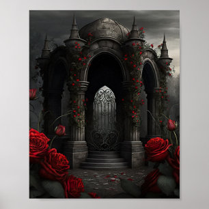 Poster Jardim Rosa do Cemitério Gótico com Pos Vermelho e