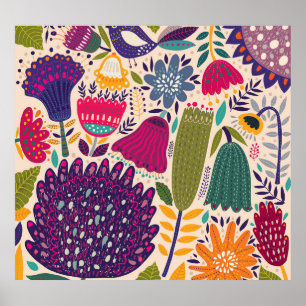Poster Jardim tropical: coleção de padrões de primavera.