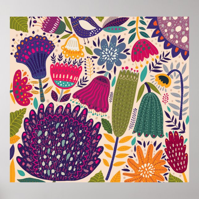 Poster Jardim tropical: coleção de padrões de primavera. (Frente)