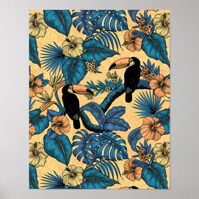 Poster Jardim tucano em amarelo e azul (Frente)