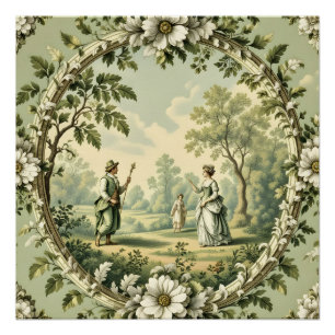Póster Jardim vintage com floral verde salvia