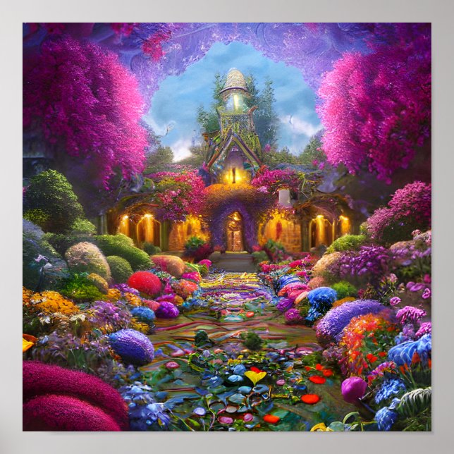 Poster Jardim Whimsical Cheio de Flores (Frente)