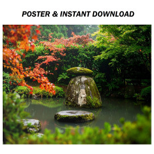 Poster Jardim Zen Pond com Água e Mapeamento Vermelho