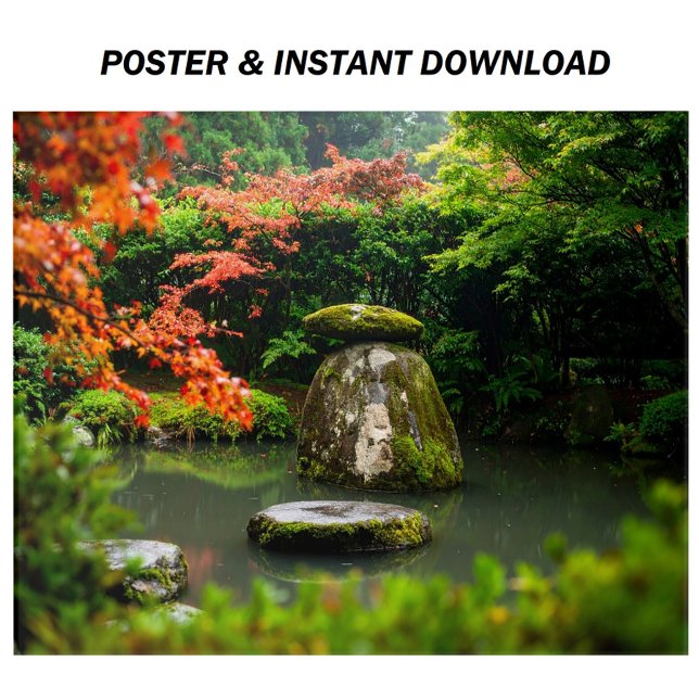 Poster Jardim Zen Pond com Água e Mapeamento Vermelho (Criador carregado)