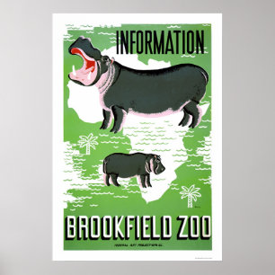 Poster Jardim zoológico de Brookfield do hipopótamo WPA