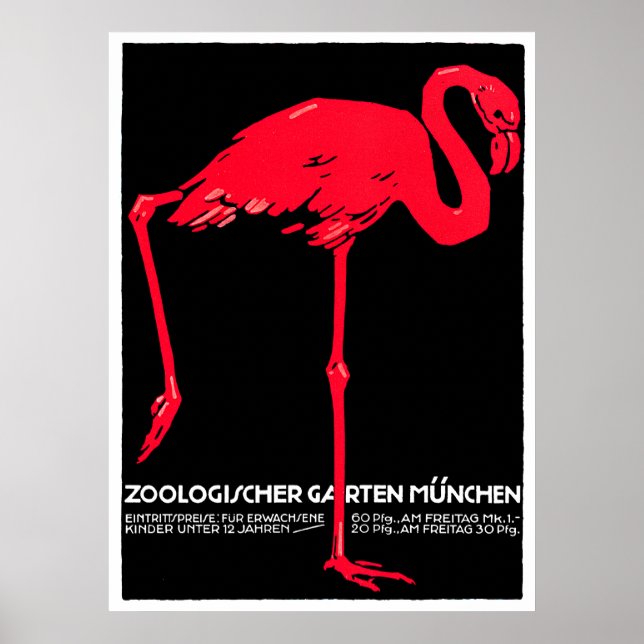 Poster Jardim Zoológico de Munique Flamingo Viagem Art (Frente)