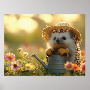 Poster Jardineiro Adorável de Porco num Campo Flor