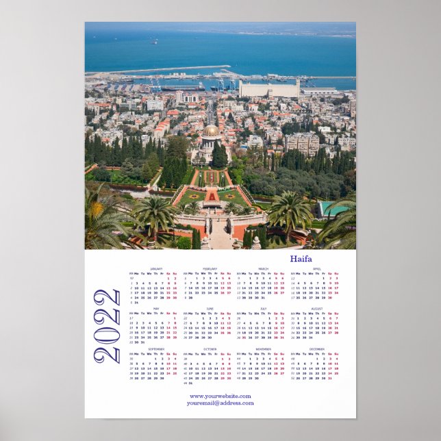 Poster Jardins Bahá'í, Haifa, Israel Calendário 2022 Post (Frente)