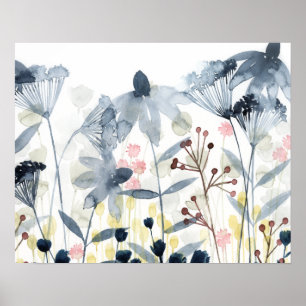 Poster Jardins Camadas - Flores de Cores Aquáticas