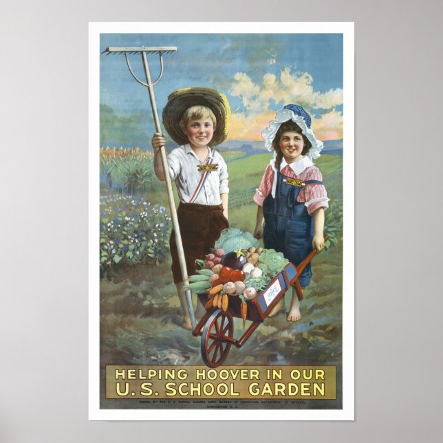 Póster Jardins Escolares dos EUA, 1919. Publicidade Vinta (Frente)