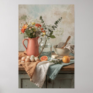 Poster Jarra de Coral, Flores Silvestres e Citrinos