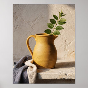 Poster Jarro de Barro Ocre e Natureza-Morta de Linho