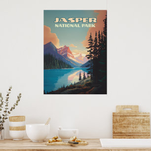 Poster Jasper National Park Alberta Canada Rockies Retro