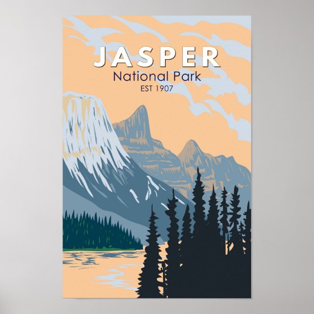 Poster Jasper National Park Canada Viagem Art Vintage (Frente)