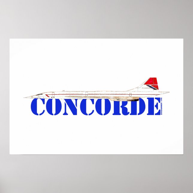 Poster Jato Concorde com Texto Azul em Destaque (Frente)