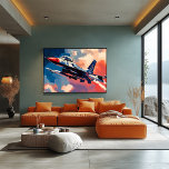 Poster Jato de Combatente de Arte pop - Soar Arte da Avia<br><div class="desc">Esta dinâmica cena de pop arte apresenta um poderoso jato de caça a voar através de um céu colorido, capturando a emoção e o poder da aviação. Perfeito para os entusiastas da aviação e para aqueles inspirados pelo voo, este trabalho de arte faz uma declaração ousada em qualquer sala. Personalize...</div>
