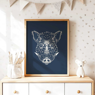 Poster Javali Estampa de Javali Animal Florestal na Par