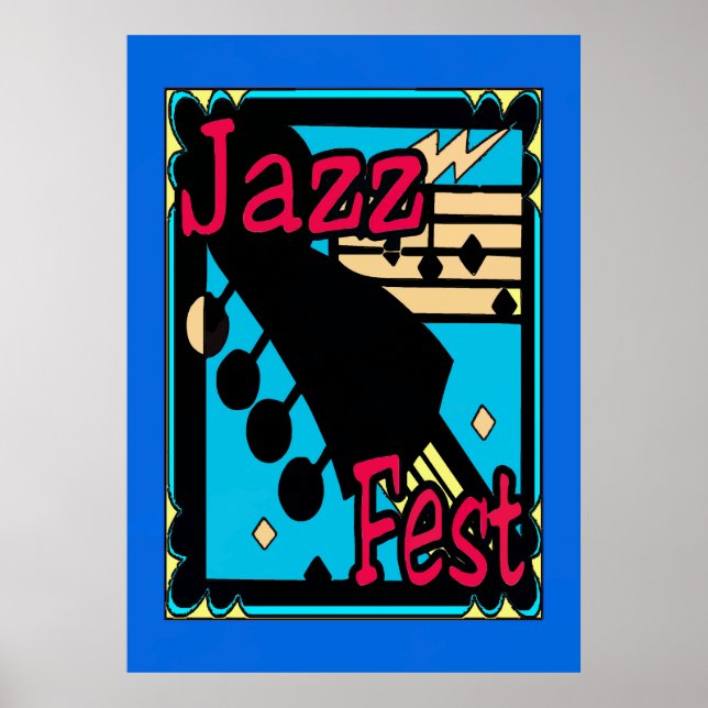 Póster Jazz Fest Guitar em Azul (Frente)