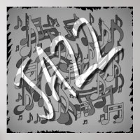 Jazz Music Patterling Dancing Swirling Notes BW