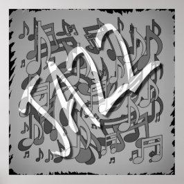 Poster Jazz Music Patterling Dancing Swirling Notes BW